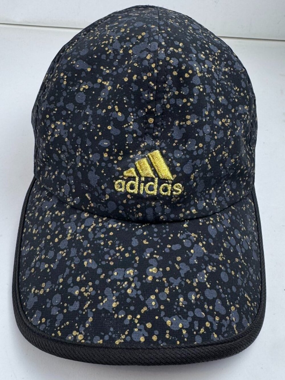 Adidas Climacool Running Hat Cap Black Gold Paint Splatter OSFA Hook Loop STAINS